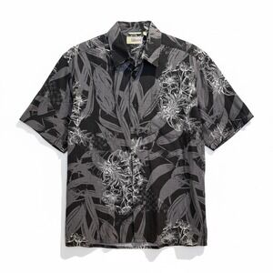 Cubavera Linen Blend Tropical Shirt Black Floral Resort Men‎ M